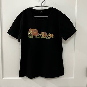 Jim Thompson Embossed-style Dot Painting T-Shirt Elephants Black